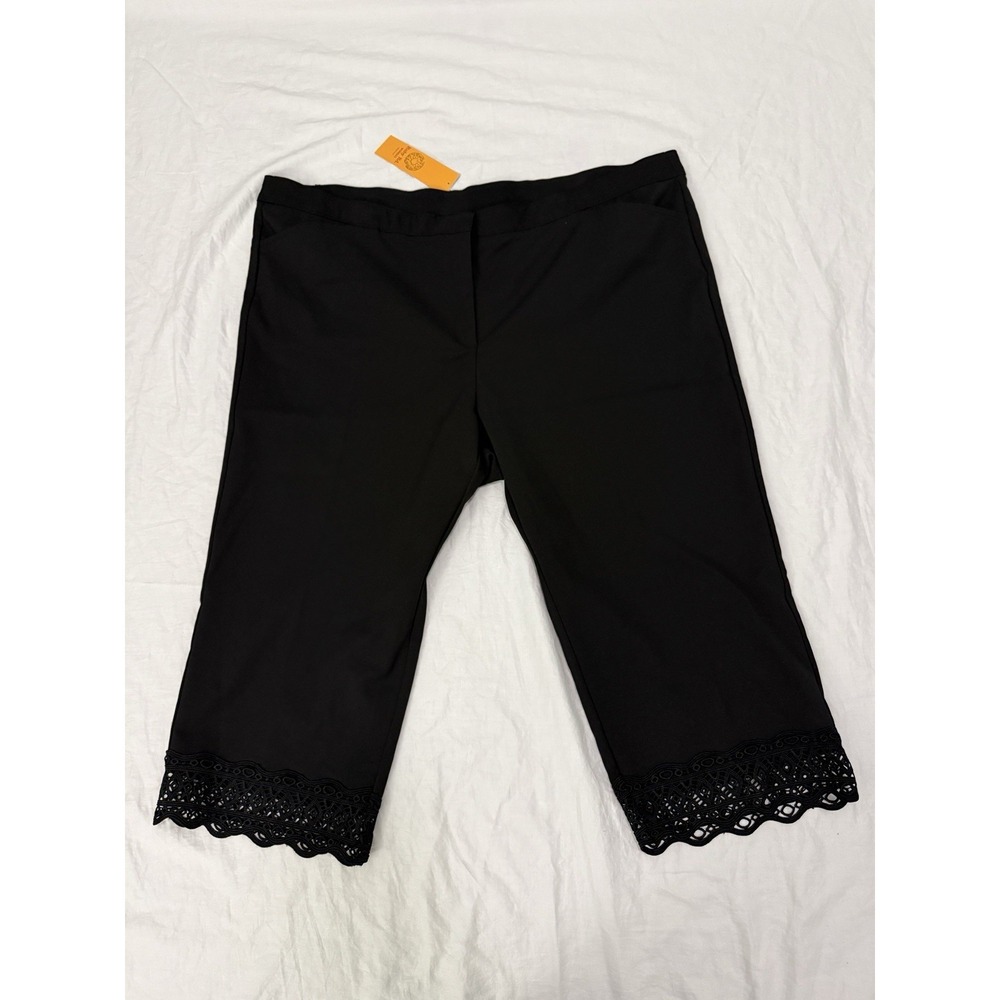 Ruby Rd Capri Black Pant 24W Womens Stretch Waistband Lace Embellishments Goth